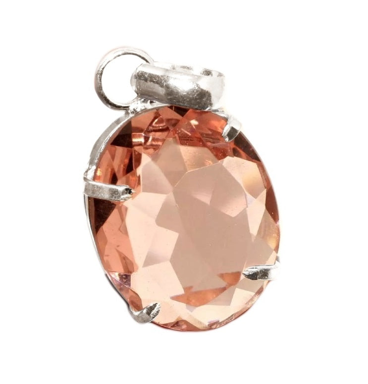 Faceted Morganite Oval Gemstone .925 Silver Pendant with Free Chain - BELLADONNA