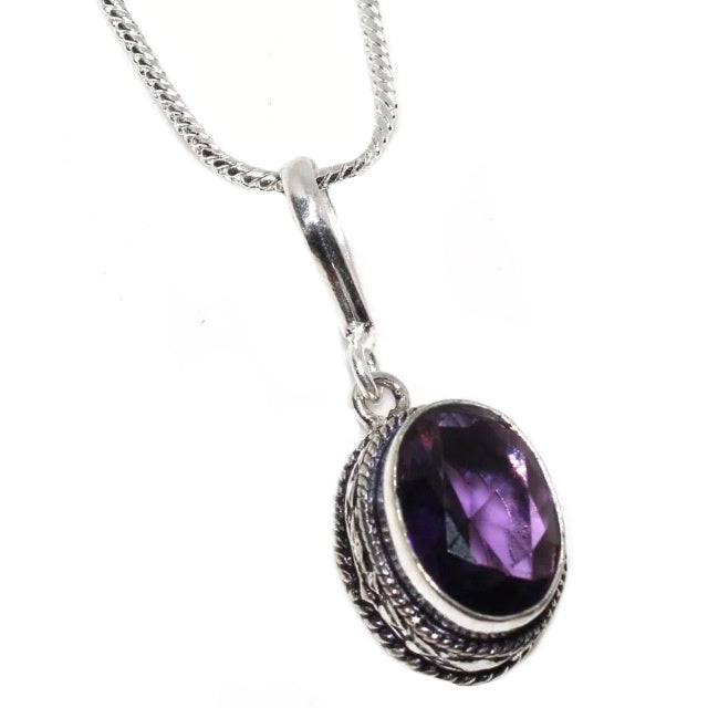 Dainty Purple Amethyst Gemstone .925 Silver Necklace - BELLADONNA