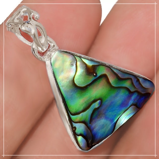 Natural New Zealand Abalone Shell Solid .925 Sterling Silver Pendant & 925 Chain - BELLADONNA