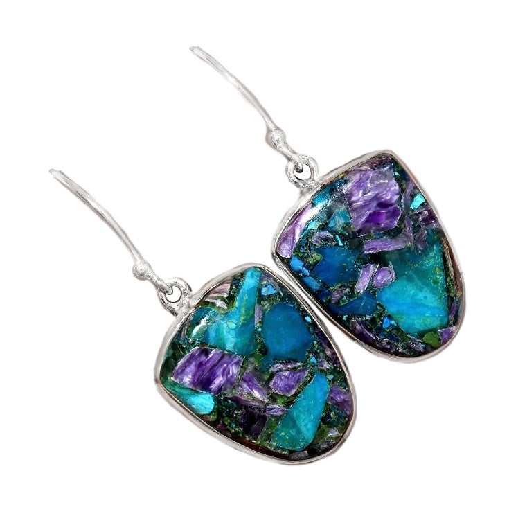 Siberian Natural Charoite in Chrysocolla  Solid .925 Sterling Silver Earrings - BELLADONNA