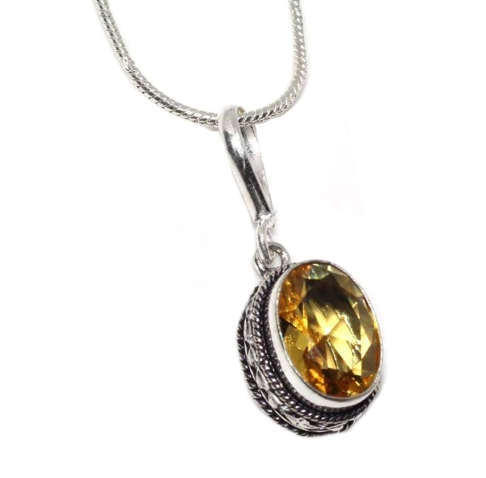 Faceted Sunny Citrine Gemstone Oval set in .925 Silver Necklace - BELLADONNA