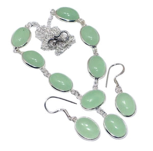 Handmade Green Chalcedony .925 Silver Necklace and Earrings Set - BELLADONNA