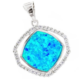 14.55 cts Blue Fire Opal, White Cz Solid.925 Sterling Silver Pendant - BELLADONNA