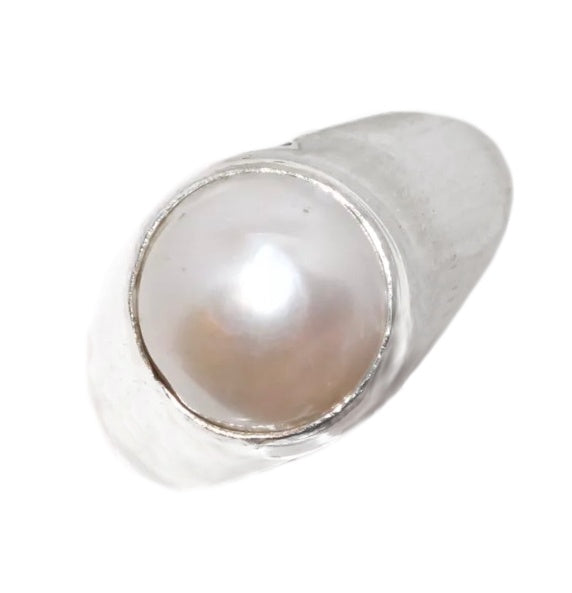Classic White Pearl .925 Silver Ring Size US 8.5 - BELLADONNA