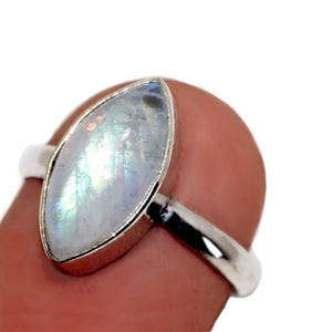 Dainty Natural Marquise Rainbow Moonstone .925 Silver Ring Size US 5 - BELLADONNA