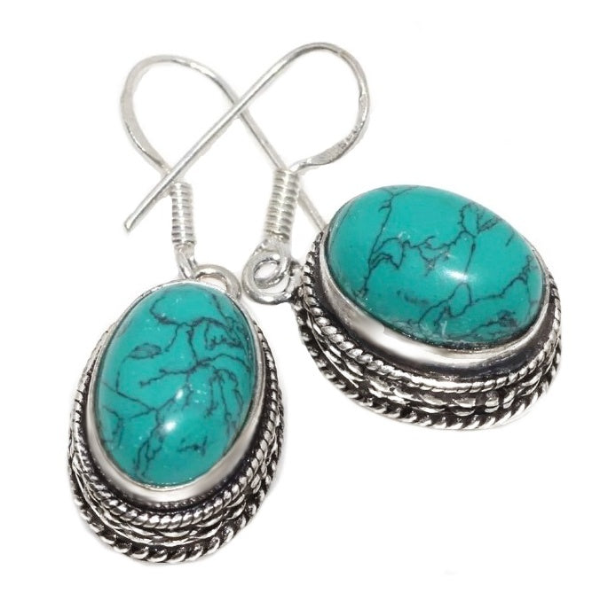 Spider Web Matrix Turquoise Gemstone .925 Sterling Silver Earrings - BELLADONNA