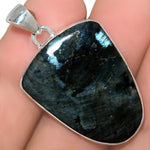 Norwegian Natural Larvikite Black Moonstone Gemstone Solid .925 Sterling Silver Pendant - BELLADONNA
