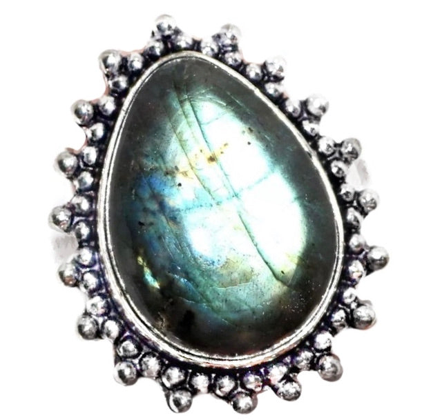Natural Blue Fire Labradorite Gemstone.925 Silver Ring Size US 7.5 - BELLADONNA
