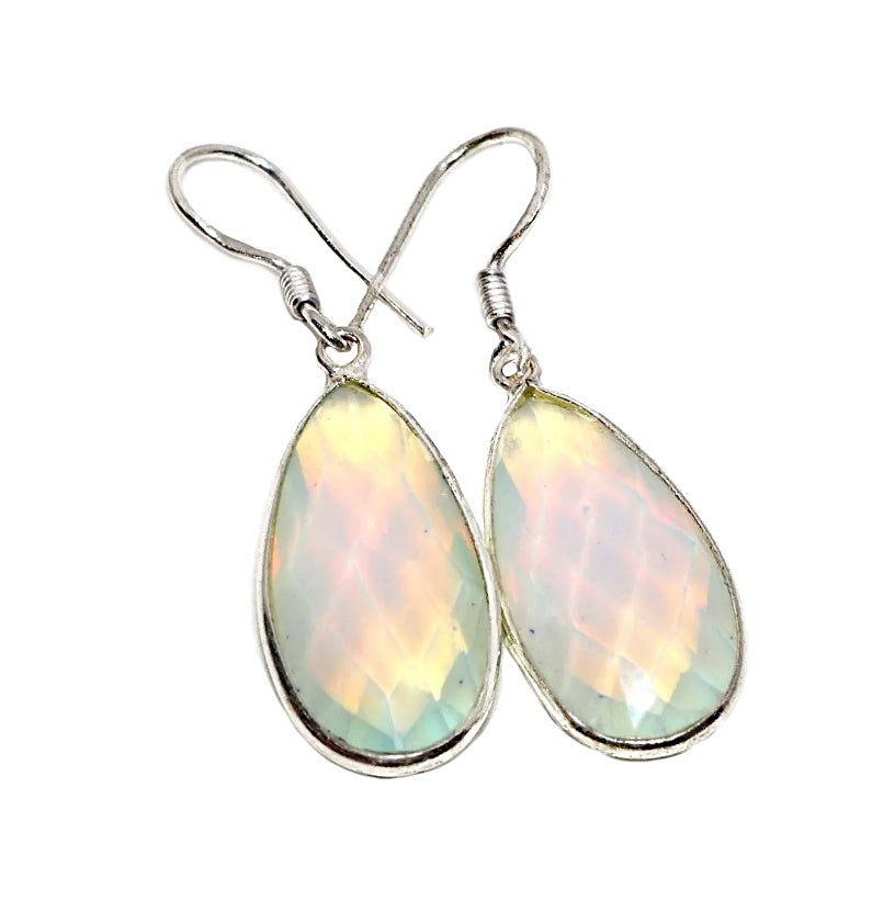 Faceted Opalite Pears Gemstone .925 Silver Earrings - BELLADONNA