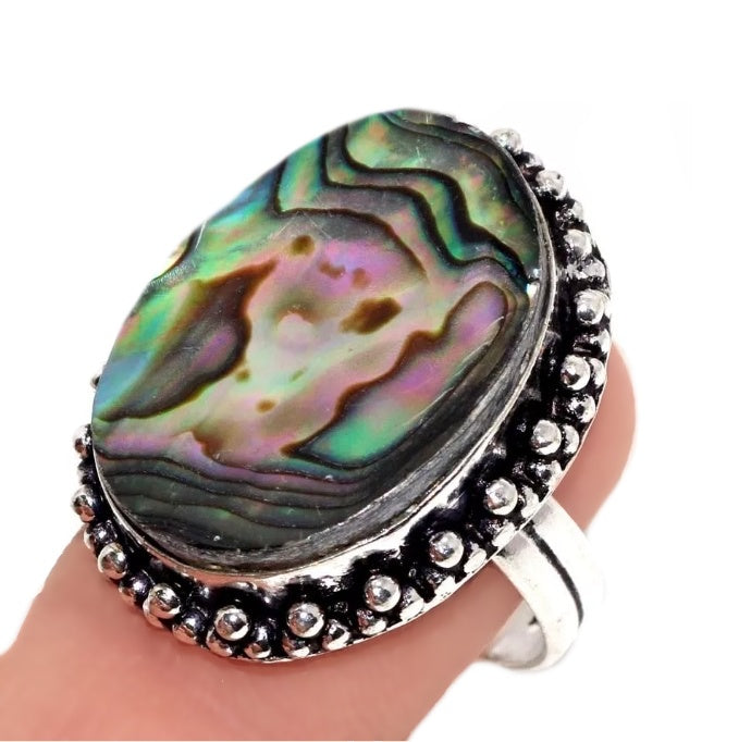 New Zealand Abalone Set In .925 Sterling Silver Ring Size 8 - BELLADONNA