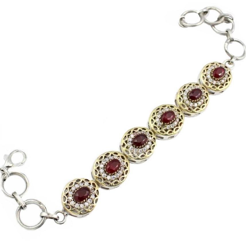 Turkish Faceted Ruby, Zirconia Gemstone .925 Sterling Silver, Solid Brass Bracelet - BELLADONNA