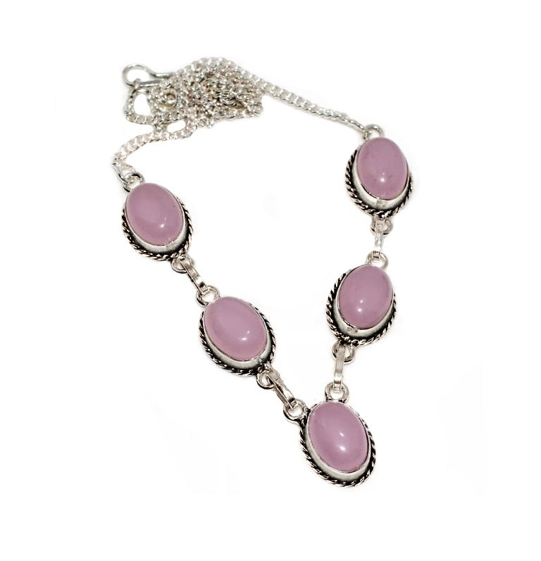 Pink Chalcedony Gemstone .925 Silver Necklace - BELLADONNA