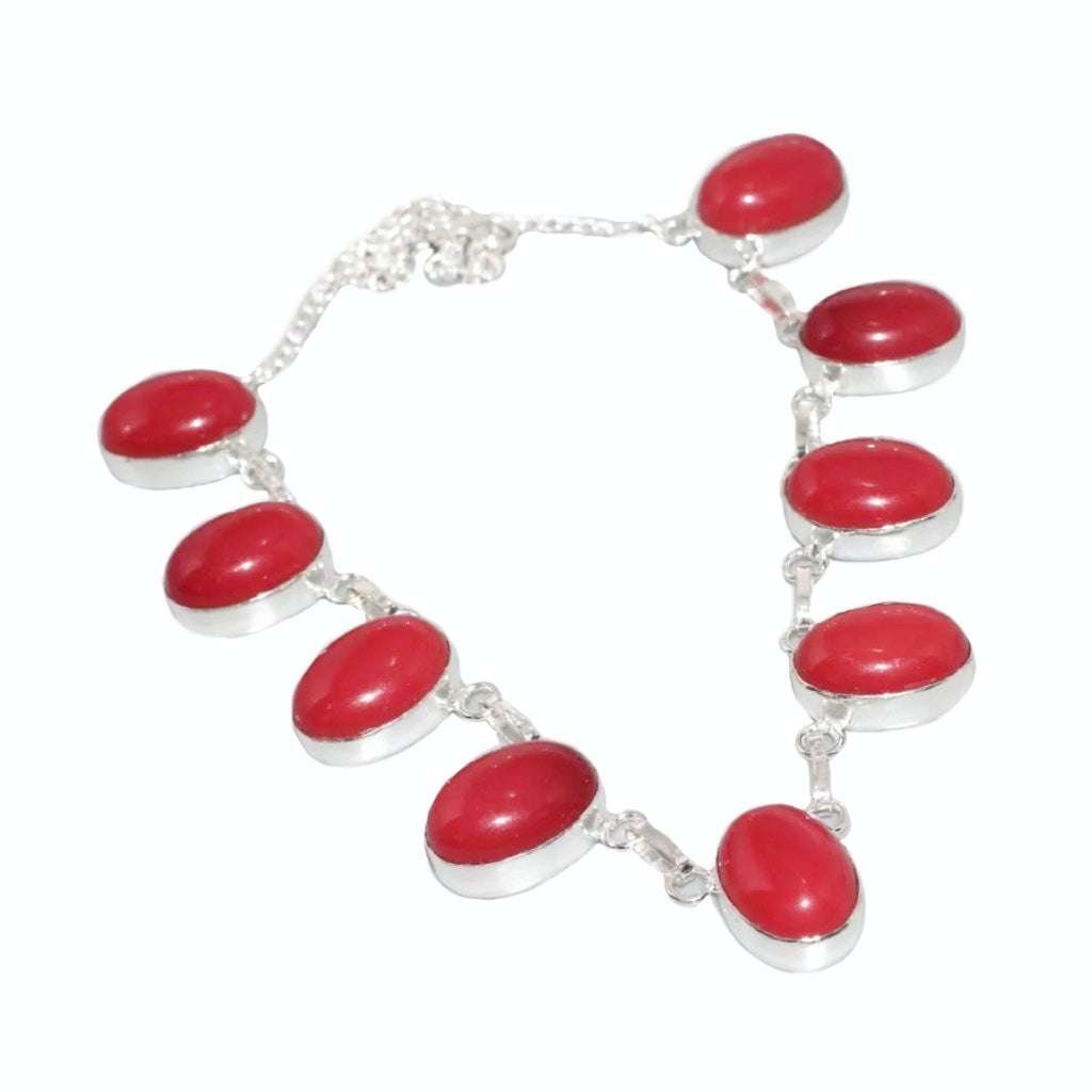Vibrant Red Coral Gemstone .925 Sterling Silver Necklace - BELLADONNA