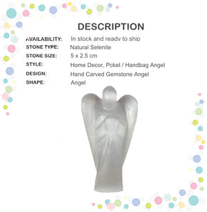 Hand Carved Natural Selenite Angel Pocket. Handbag / Home Decor - BELLADONNA