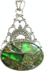 Indonesian Bali Java Green Copper Turquoise In Solid 925 Sterling Silver Pendant - BELLADONNA