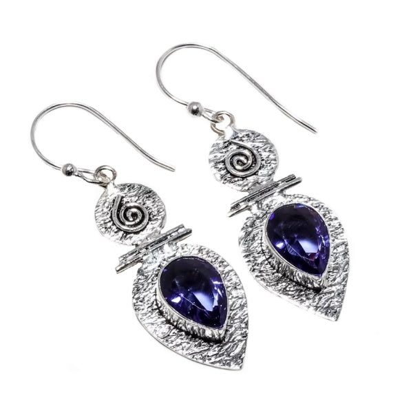 Faceted African Purple Amethyst Dangle .925 Silver Earrings - BELLADONNA