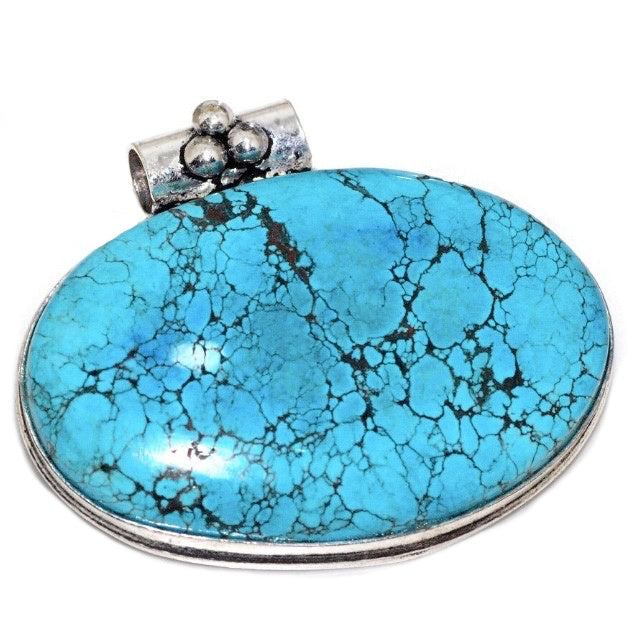 Asymmetrical Handmade Natural Blue Turquoise Gemstone 925  Sterling Silver Pendant - BELLADONNA