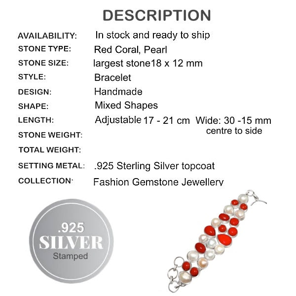 Breathtaking Red Coral Gemstone .925 Silver Bracelet - BELLADONNA