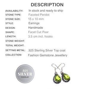 Beautiful Faceted Peridot Pears Gemstone .925 Sterling Silver Plated Earrings - BELLADONNA