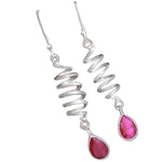 Trendy Spiral Accent Faceted Red Ruby Oval Gemstone Solid .925 Sterling Silver Earrings - BELLADONNA