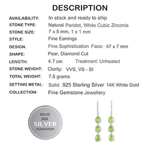 Natural Unheated Peridot, Diamond cut White CZ Gemstone Solid .925 Sterling Silver Earrings - BELLADONNA