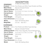 Natural Peridot, White Topaz Gemstone Solid .925 Sterling Silver Earrings Pendant and Ring Set - BELLADONNA