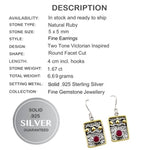 Victorian Two Tone Natural Red Ruby Gemstone Solid .925 Sterling Silver Earrings - BELLADONNA