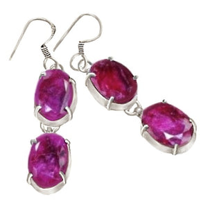Handmade Indian Cherry Red Ruby Set in .925 Silver Plated Earrings - BELLADONNA