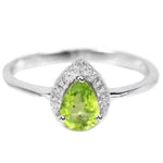 Natural Peridot and White Cubic Zirconia Gemstone Solid .925 Sterling Silver Size US 8 - BELLADONNA