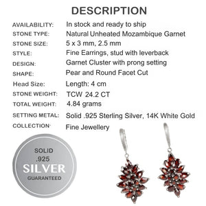 Deluxe Natural Deep Red Mozambique Garnet Gemstone Solid .925 Silver White Gold Earrings - BELLADONNA