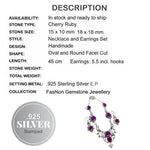 Handmade Indian Cherry Ruby Gemstone .925 Sterling Silver Necklace and Earrings Set - BELLADONNA
