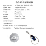 Modern Faceted Sapphire QuartzPear  Gemstone .925 Silver Silver Pendant - BELLADONNA