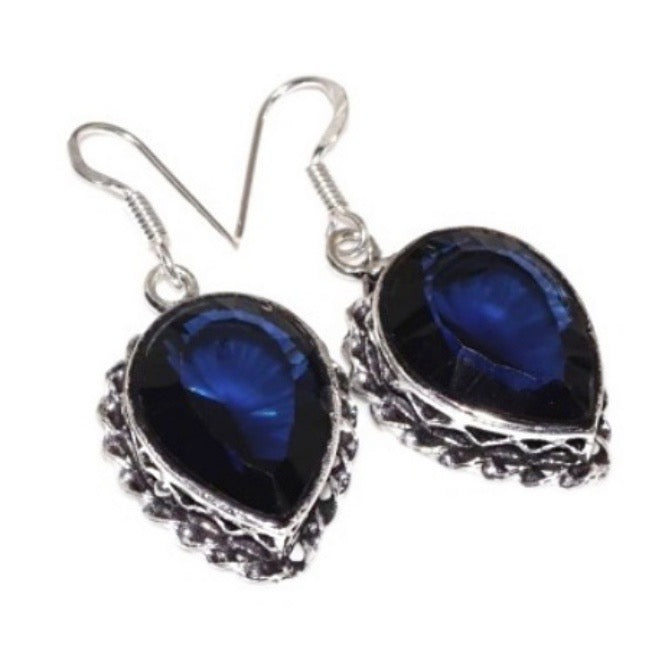Handmade Blue Spinel Gemstone 925 Silver Earrings - BELLADONNA
