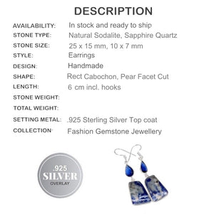 Natural Sodalite, Sapphire Quartz .925 Silver Earrings - BELLADONNA