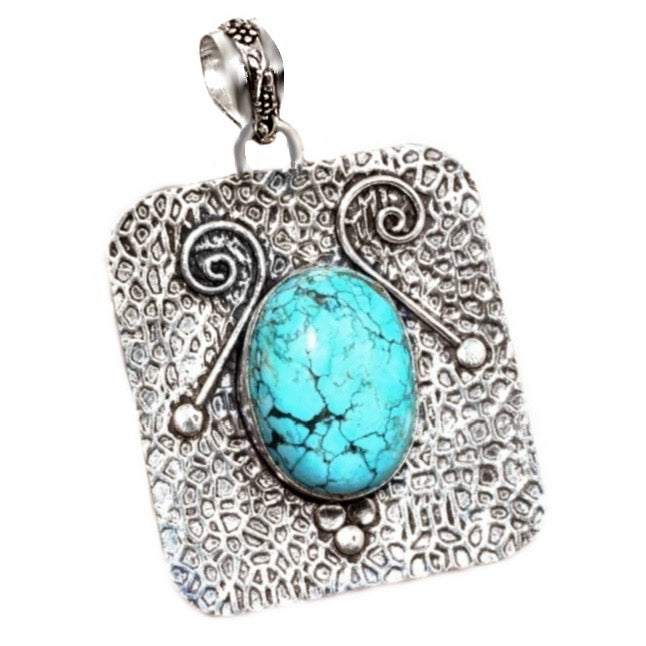 Natural Blue Turquoise Gemstone 925 Silver Pendant and Chain - BELLADONNA