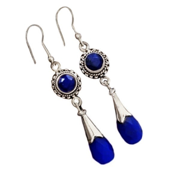 Natural Blue Sapphire Earrings In Solid.925 Sterling Silver - BELLADONNA