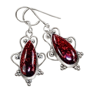Handmade Shimmery Wine Red Dichroic Glass .925 Silver Earrings - BELLADONNA