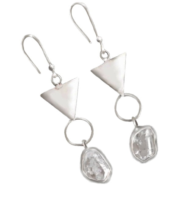 Trendy Natural Herkimer Solid Sterling Silver Dangling Earrings - BELLADONNA