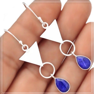 Trendy Natural Indian Sapphire Gemstone Solid .925 Silver Earrings - BELLADONNA
