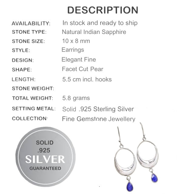 Faceted Sapphire Gemstone Solid .925 Sterling Silver Earrings - BELLADONNA