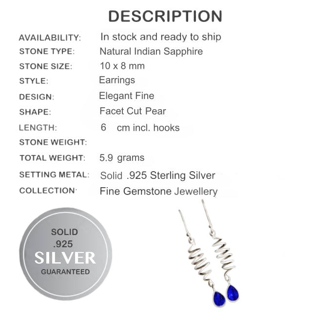 Natural Indian Sapphire Quartz Solid .925 Silver Earrings - BELLADONNA