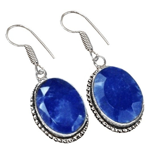 Indian Sapphire Quartz Gemstone 925 Silver Earrings - BELLADONNA