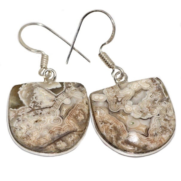 Natural Mexican Laguna Lace Agate Gemstone 925 Sterling Silver Earrings - BELLADONNA