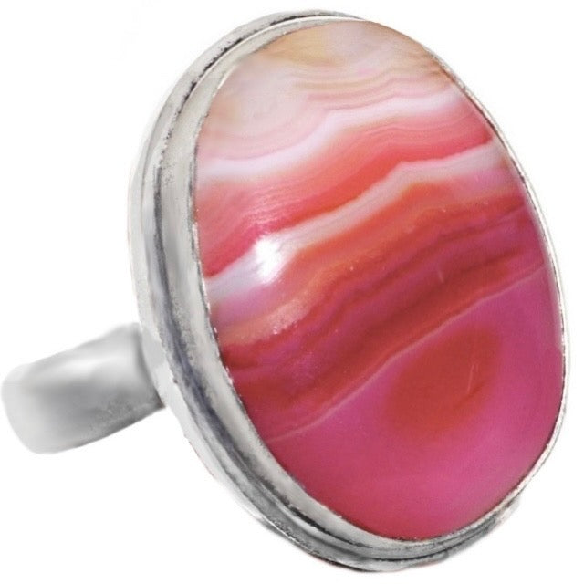 Copy of Natural Pink Lace Botswana Agate Oval Gemstone .925 Sterling Silver Ring Size 7 / O - BELLADONNA