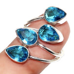 Trendy Faceted Blue Topaz Pear Gemstones .925 Sterling Silver Ring Adjustable Free Size - BELLADONNA