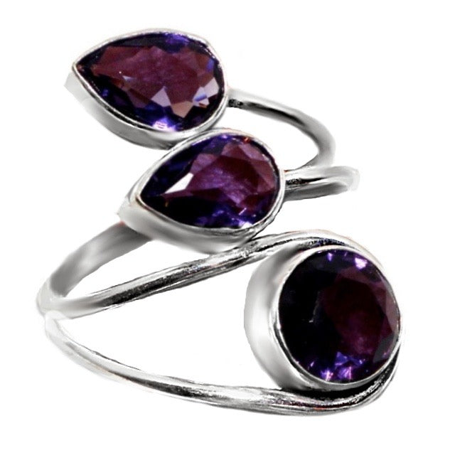 Purple Amethyst .925 Silver Ring Free Size Adjustable - BELLADONNA