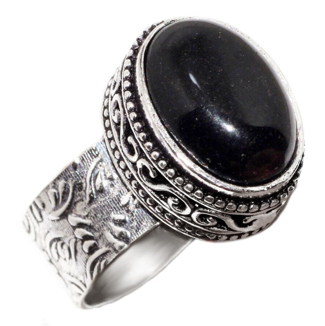 Handmade Black Onyx Oval Gemstone .925 Silver Ring Size 8 /Q - BELLADONNA