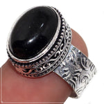Handmade Black Onyx Oval Gemstone .925 Silver Ring Size 8 /Q - BELLADONNA