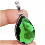 Antique Style Emerald Quartz Pear Shape Gemstone .925 Sterling Silver Pendant - BELLADONNA