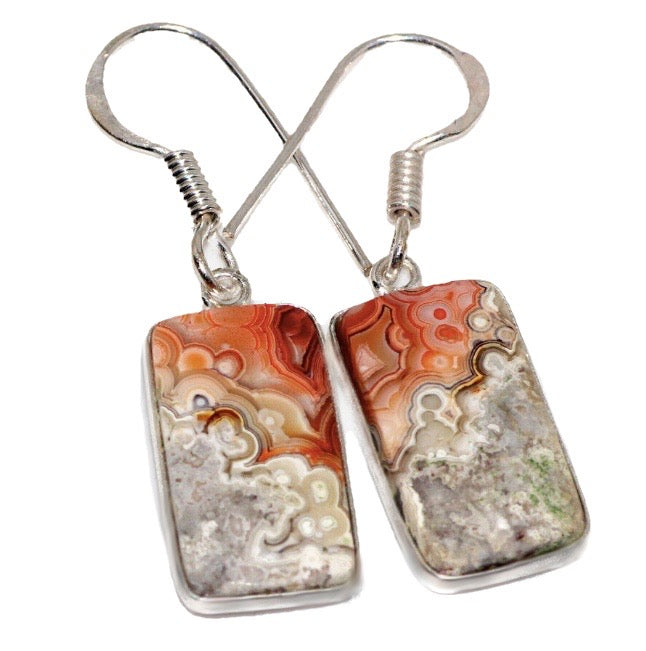 Natural Mexican Laguna Lace Agate Gemstone 925 Ssterling Silver Earrings - BELLADONNA